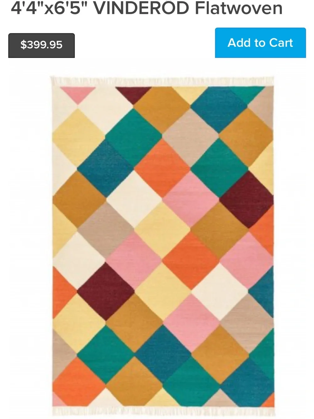 IKEA Vinderod Colorful Diamond Pattern Area Rug - Multicolor limited edition